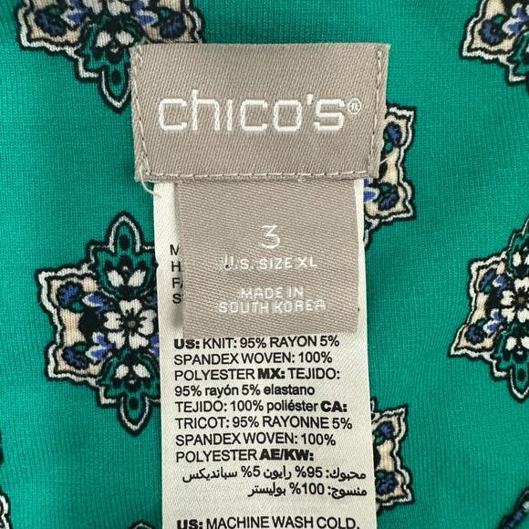 Chico's Women's Green Paisley Blouse Top Chiffon Trim Size 3/XL - Picture 3 of 7